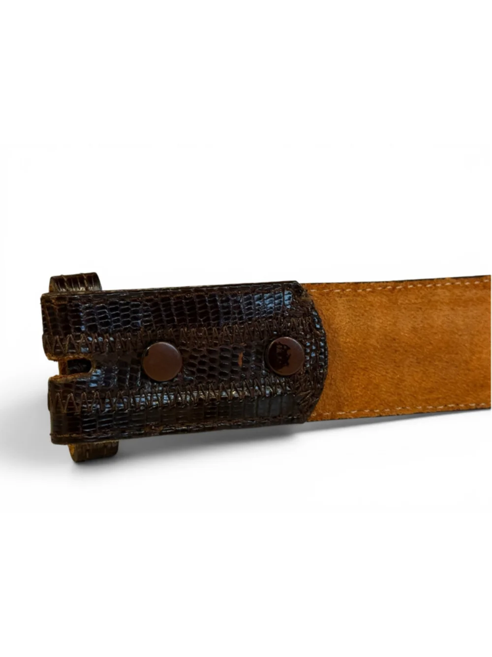 Vtg 80s-90s Nocona Genuine Lizard Skin Western Belt Brown Sz 38 Removable Buckle